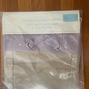 New Pottery Barn Kids canvas Border Bucket Basket Storage Bin lavender/Khaki